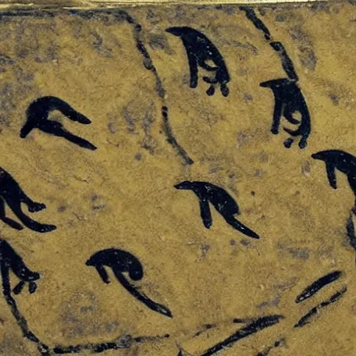 Image similar to seals being hunted by men, prehistoric cave painting