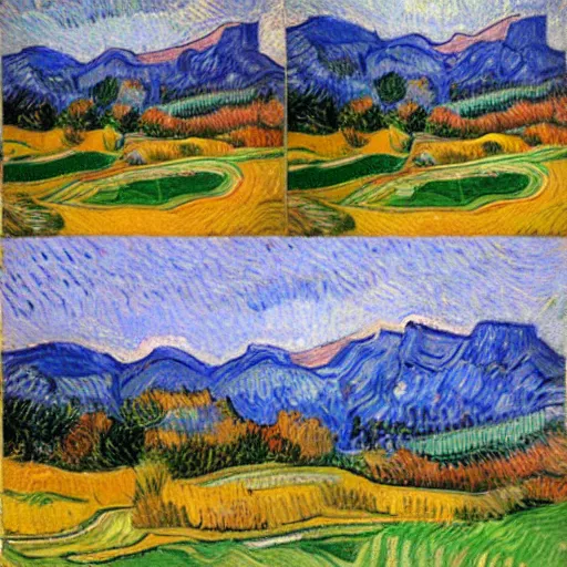 Prompt: Mountainside Golf Course in Autumn, Portrait by Vincent van Gogh