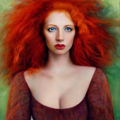 Prompt: portrait of a beautiful young woman _ red _ haired woman by cheval michael