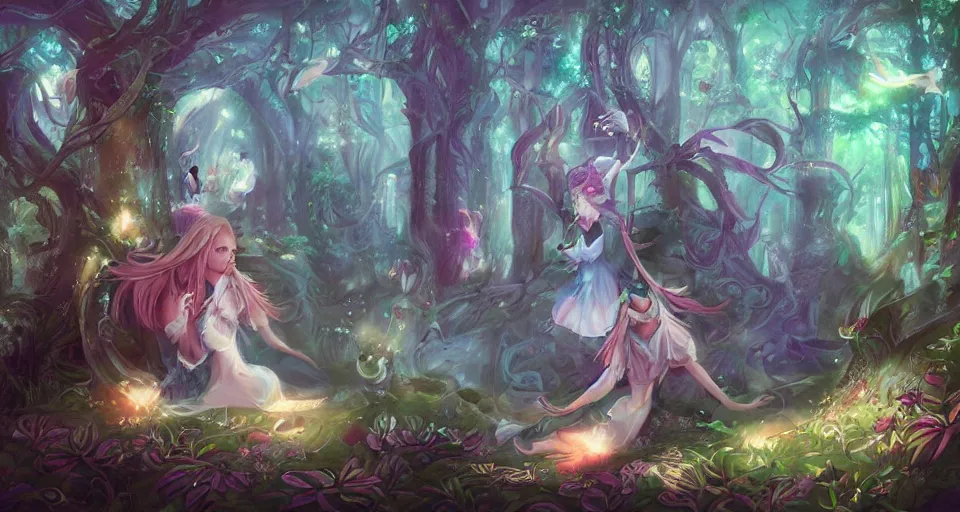 Prompt: Enchanted and magic forest, by ROSS tran