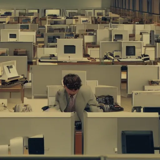 Prompt: room with a lot of computers and a chair in the middle of the frame, directed by wes anderson, highly detailed, photorealistic, hd, 8k.