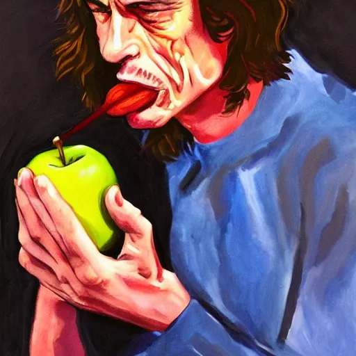 Image similar to mick jagger eating apple by anna platzke