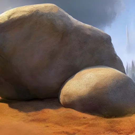 Image similar to a boulder resembling dwane johnson, unreal engine, hyper realistic, fantasy art by greg rutkowsk