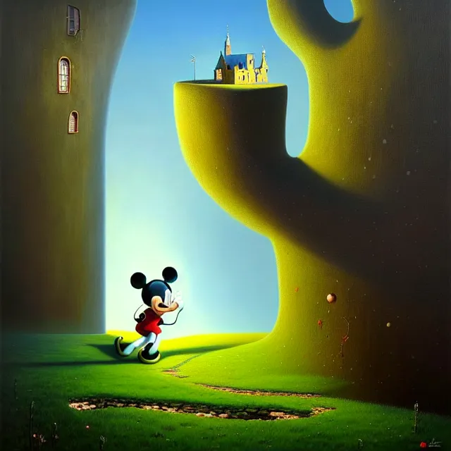 Image similar to gediminas pranckevicius an oil on canvas portrait painting of mickey mouse, surrealism, surrealist, cosmic horror, rob gonsalves, high detail