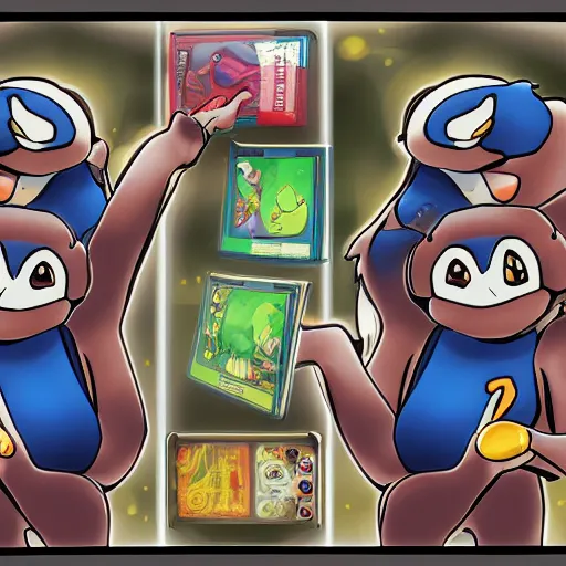Image similar to ''Two monkeys playing Pokémon Trading Cardgame Cards, photorealistic, HD''
