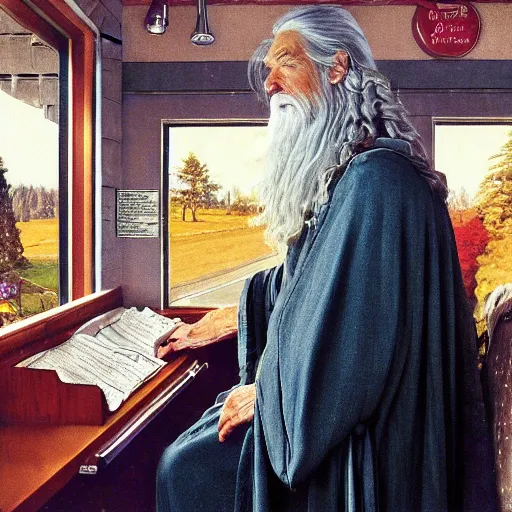 Image similar to gandalf in the drive thru at wendy's working on the weekend by norman rockwell 8 k