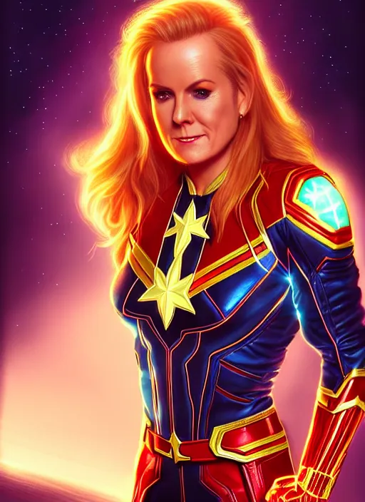 Image similar to lita ford as captain marvel, intricate, elegant, glowing lights, highly detailed, digital painting, artstation, glamor pose, concept art, smooth, sharp focus, illustration, art by artgerm and greg rutkowski, artey freytag