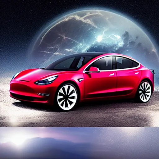 Image similar to tesla model 3 floating in space