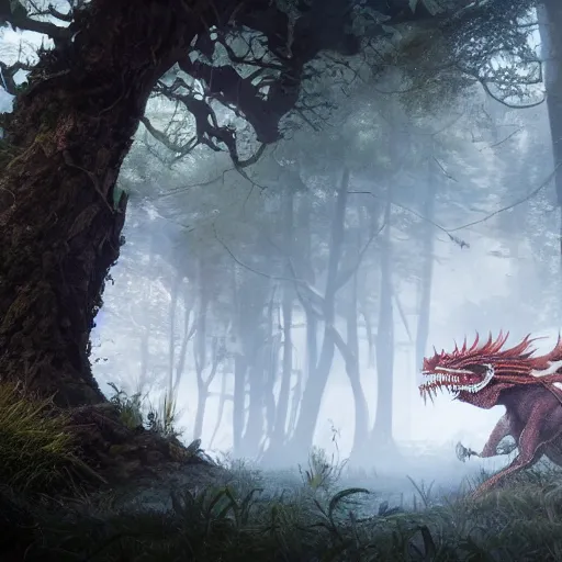 Prompt: A highly detailed 4k render of an eastern dragon in the forest, CGSociety, ArtStation, Unreal Engine