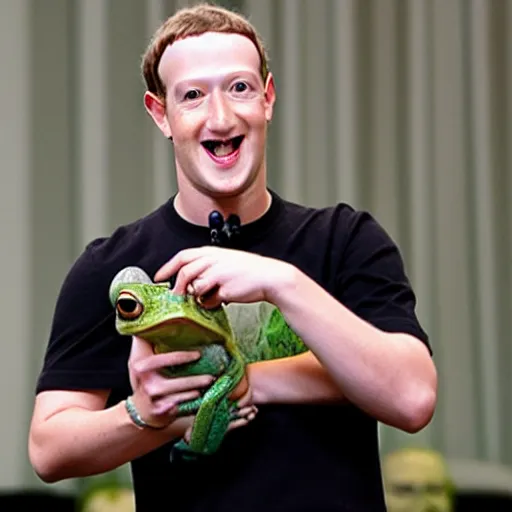 Image similar to mark zuckerberg holding a frog