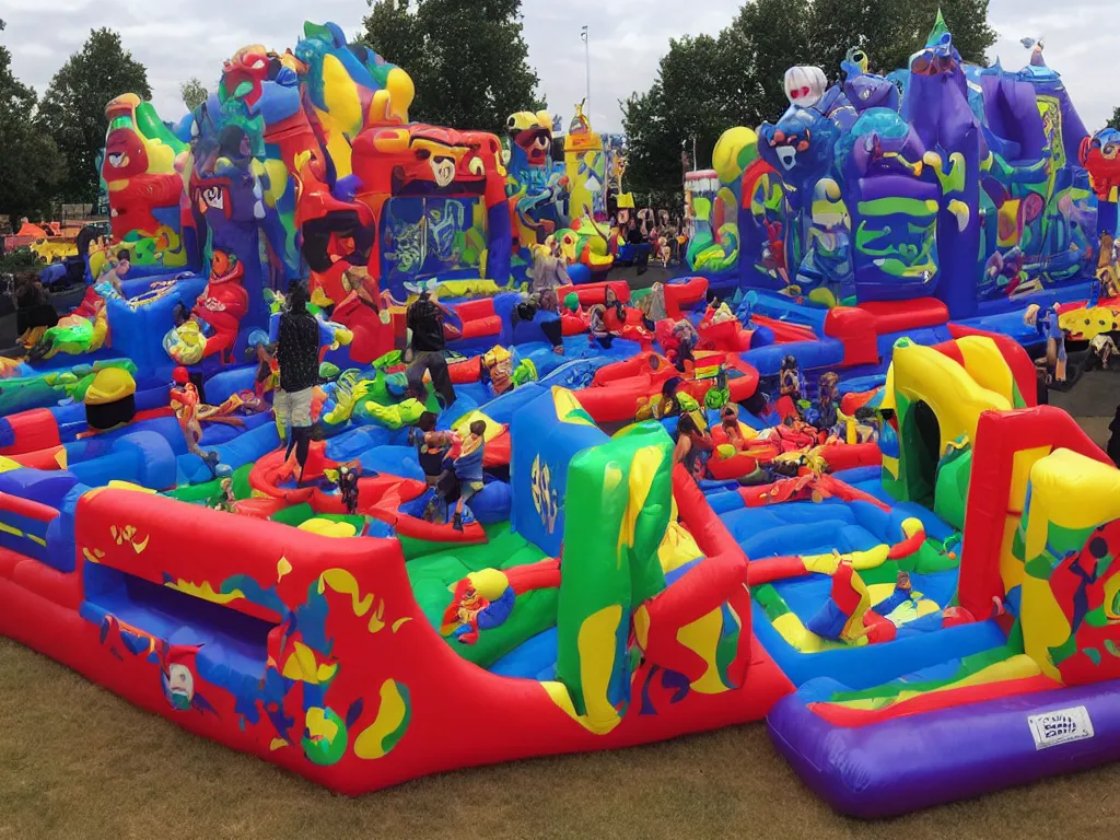 Image similar to huge death metal bouncy castle, highly detailed photo