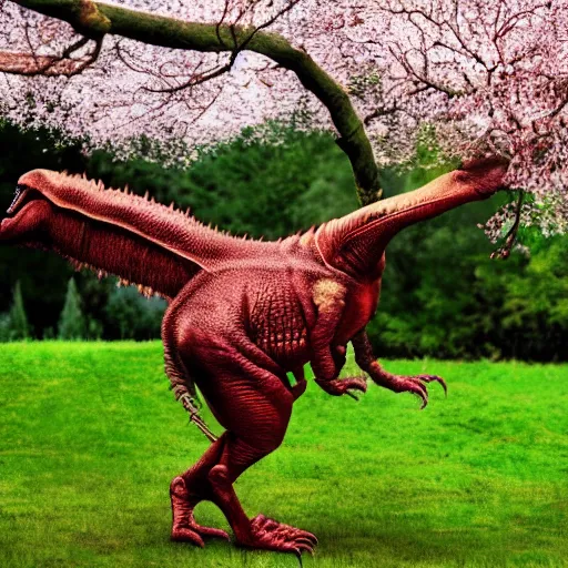 Prompt: T-Rex trying to reach Cherry tree over electric fence, cinematic, high resolution