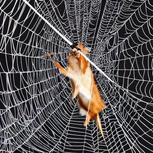 Image similar to advice animal meme emma watson hanging from and trapped in a giant spider web