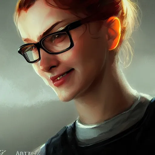 Prompt: gordon freeman as an attractive young smiling woman, hd shot, digital portrait, beautiful, artstation, comic style, by artgerm, jakub rozalski and charlie bowater