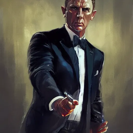 Image similar to concept art of james bond, cinematic shot, oil painting by jama jurabaev, extremely detailed, brush hard, artstation, high quality, brush stroke