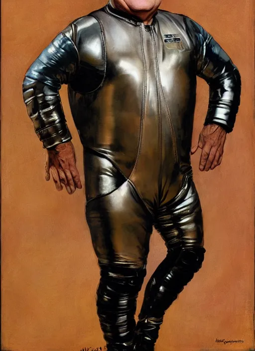 Prompt: upper body portrait of danny devito wearing a leather spacesuit by norman rockwell and mandy jurgens and john singer sargent