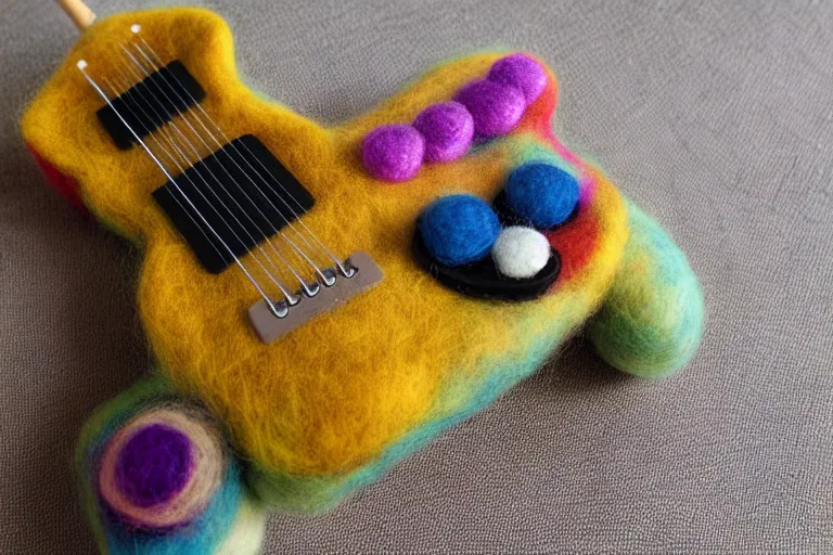 Prompt: needle felted guitar hero controller