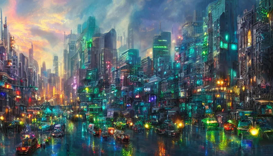 Image similar to a gritty cityscape made of sapphires, emeralds, and rubies, matte art, 4k