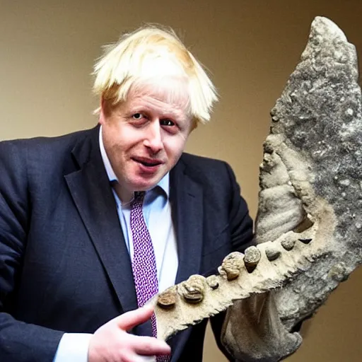 Image similar to boris johnson stealing fossils from a museum