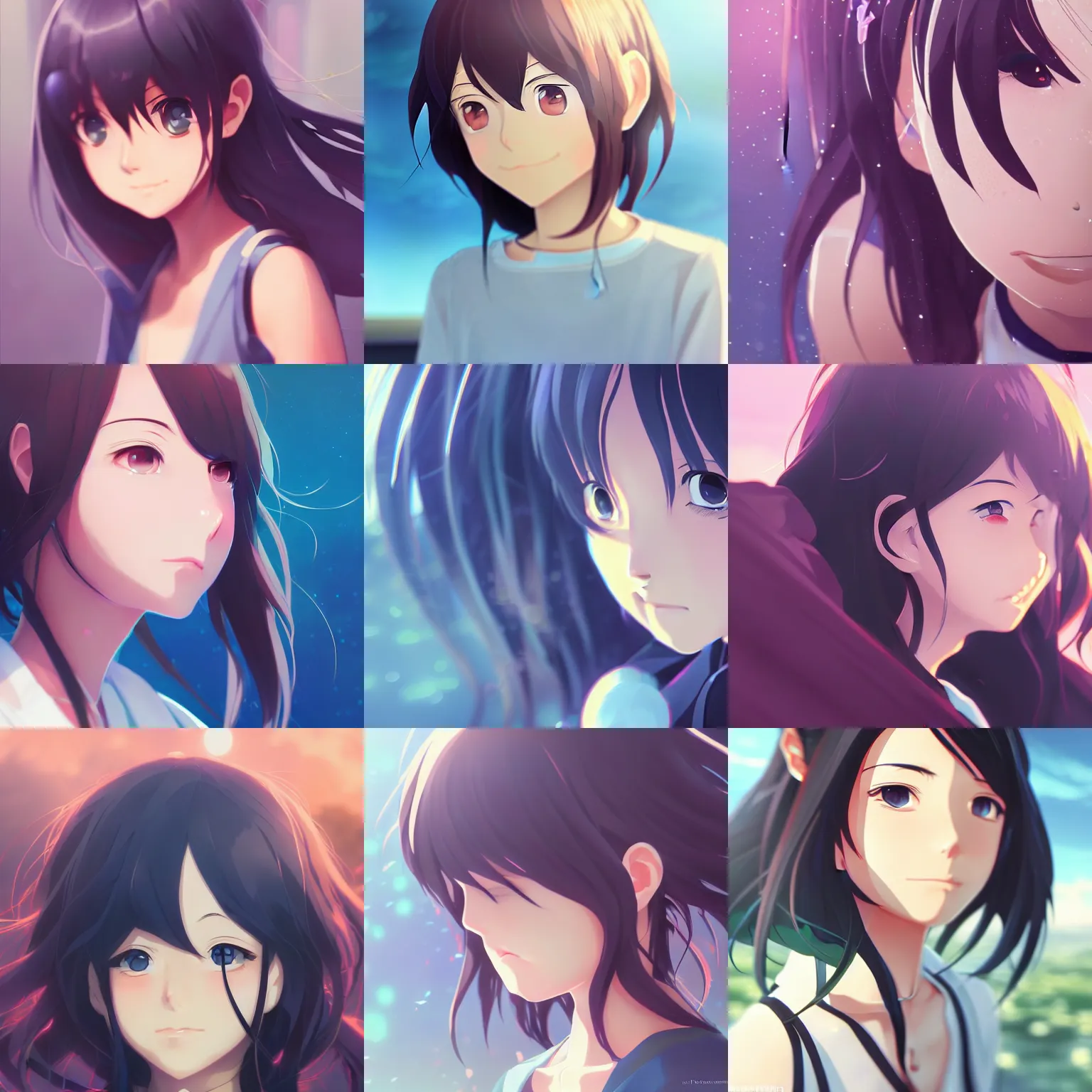 Image similar to close-up Makoto Shinkai portrait of cute anime girl, anime key visual, official media, Rossdraws, Lois van Baarle