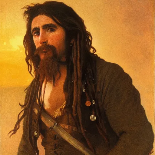 Image similar to Painting of Davy Jones from Pirates of the Caribbean. Art by William Adolphe b Bouguereau. During golden hour. Extremely detailed. Beautiful. 4K. Award winning.