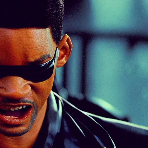 Image similar to Will Smith as Neo, film still from The Matrix, detailed, 4k