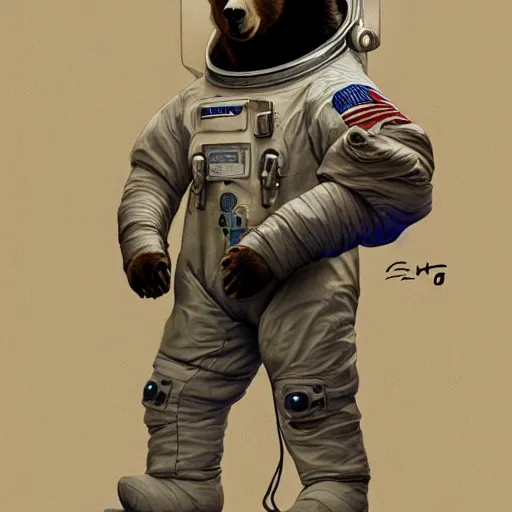 Image similar to a bear in a astronaut suit and walter white, intricate, highly detailed, digital painting, artstation, concept art, smooth, sharp focus, illustration, unreal engine 5, 8 k, art by artgerm and greg rutkowski and alphonse mucha