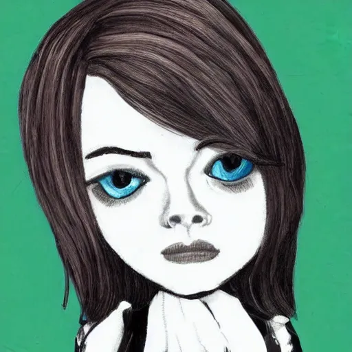 Image similar to childrens drawing of emma stone with owls,