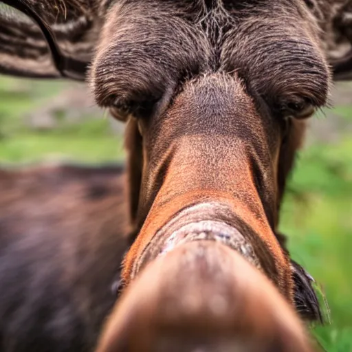 Image similar to close - up photo of a moose sniffing the camera