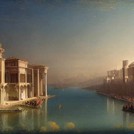 Image similar to A detailed matte painting of Ravenna in the 15th century, trending on artstation by Ivan Aivazovsky and Frederic Edwin Church