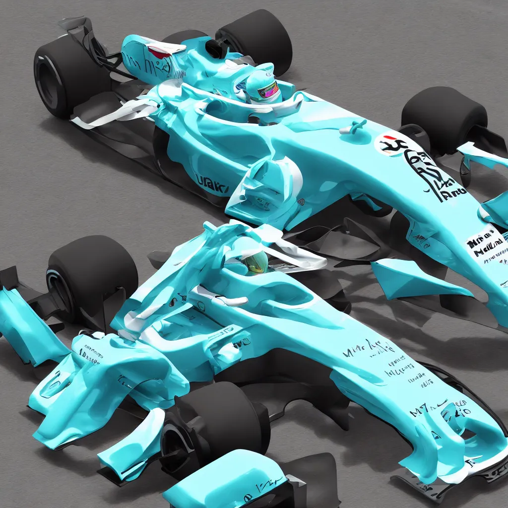 Image similar to hatsune miku driving an f 1 racecar photorealistic high resolution