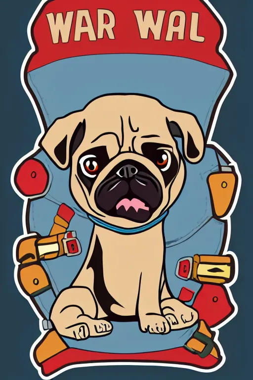 Image similar to Pug as war criminal, sticker, colorful, illustration, highly detailed, simple, smooth and clean vector curves, no jagged lines, vector art, smooth