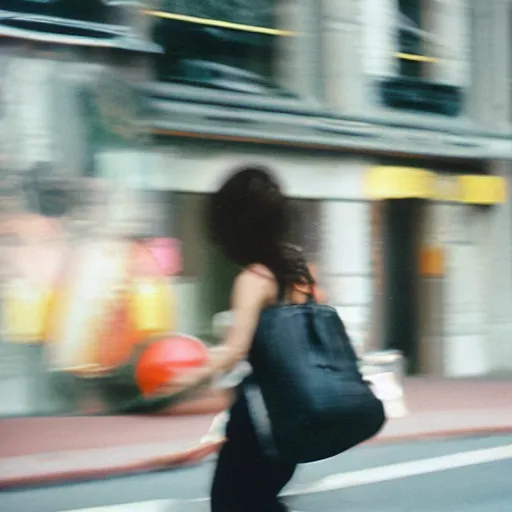 Image similar to portra 800 street photography, the subject is blurry because it's in motion, film portra photography
