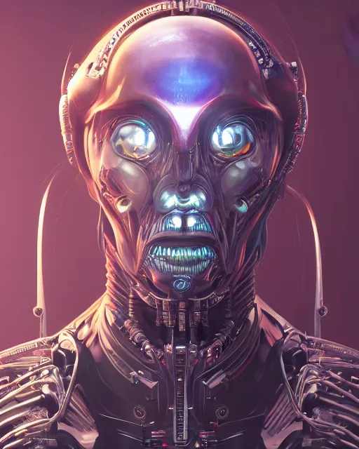 Prompt: benevolent cyborg necromancer, alien priest, artificial intelligence, scifi, futuristic, highly detailed, trending on artstation, advanced technology, art by vitaly bulgarov and nivanh chanthara and lance wilkinson