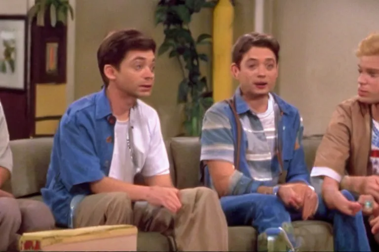 Image similar to topher grace in that 7 0 s show meeting tobey maguire and eminem, screencap, 4 k