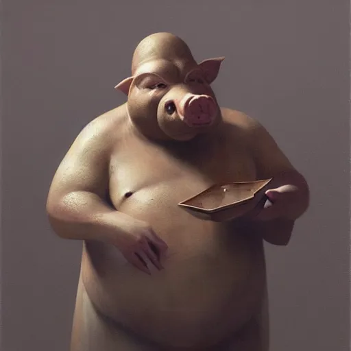 Prompt: fat boar wearing a monk robes holding incense burner. natural lighting by ruan jia, portrait