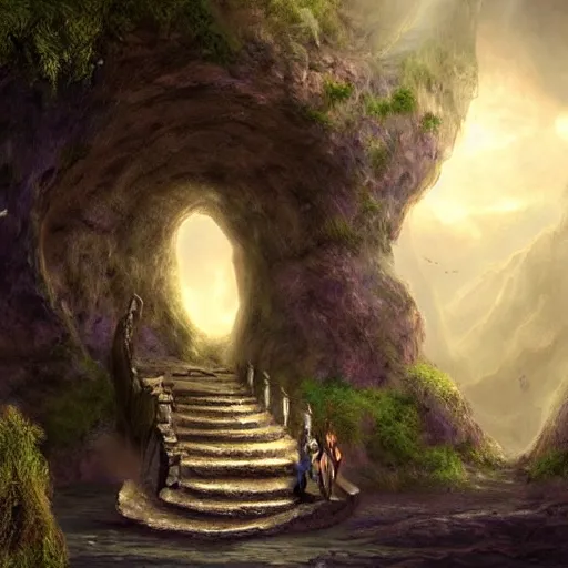 Image similar to beautiful matte painting of a fantasy cave entrance