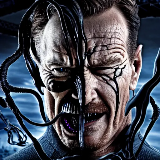 Image similar to Bryan Cranston as Eddie Brock from Venom (2018), 4k, insanely detailed, fangs