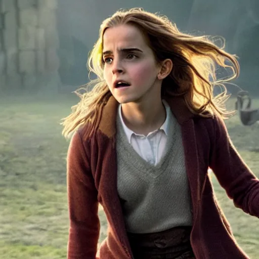 Image similar to Still of Emma Watson as Hermione Granger casting a spell. Prisoner of Azkaban. During golden hour. Extremely detailed. Beautiful. 4K. Award winning.