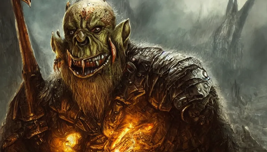 Image similar to Ork from Lord of the Rings, realistic artwork on artstation