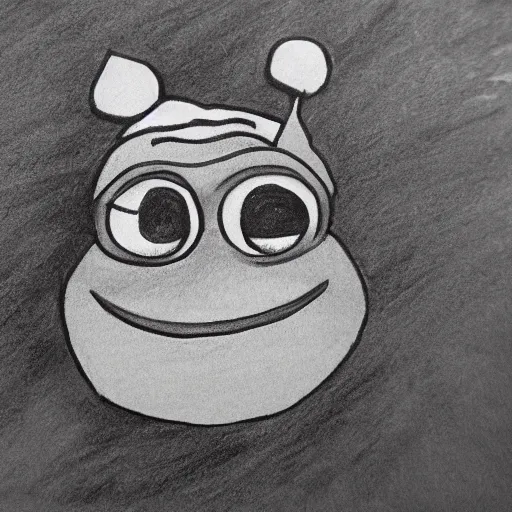 Image similar to hyperealistic charcoal drawing of Pepe the frog thru hiking on a desert trail