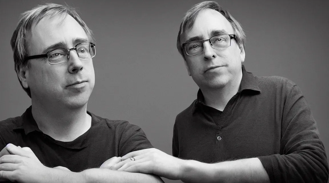 Image similar to portrait of Linus Torvalds taked by Annie Leibovitz