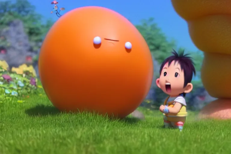 Prompt: still from studio ghibli movie'olimar the happy orange'; 8 k ; very detailed, focused, colorful, antoine pierre mongin, trending on artstation ;