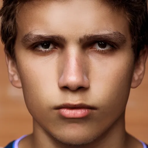 Prompt: close up face male portrait 15 years old