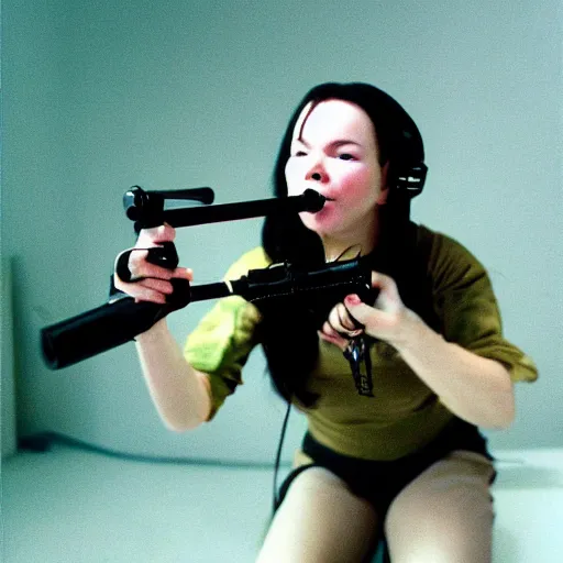 Image similar to Bjork playing Counter Strike 1.6, 35mm film