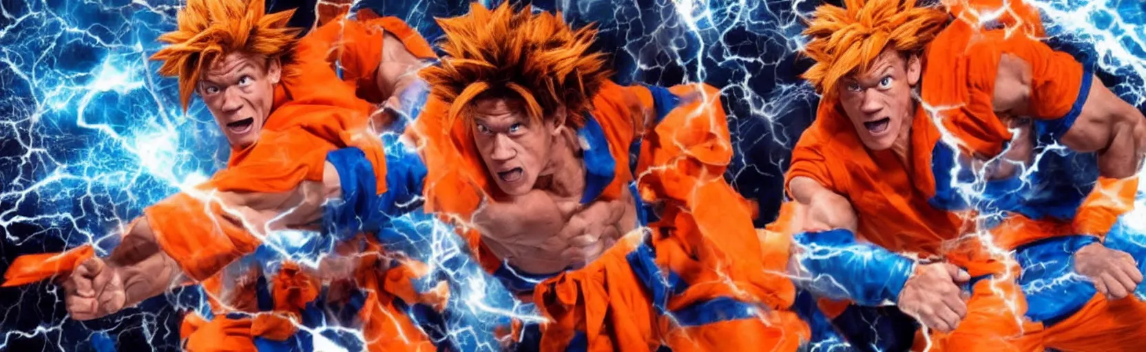 Image similar to ' john cena'as'goku ', cinematic scene, award winning