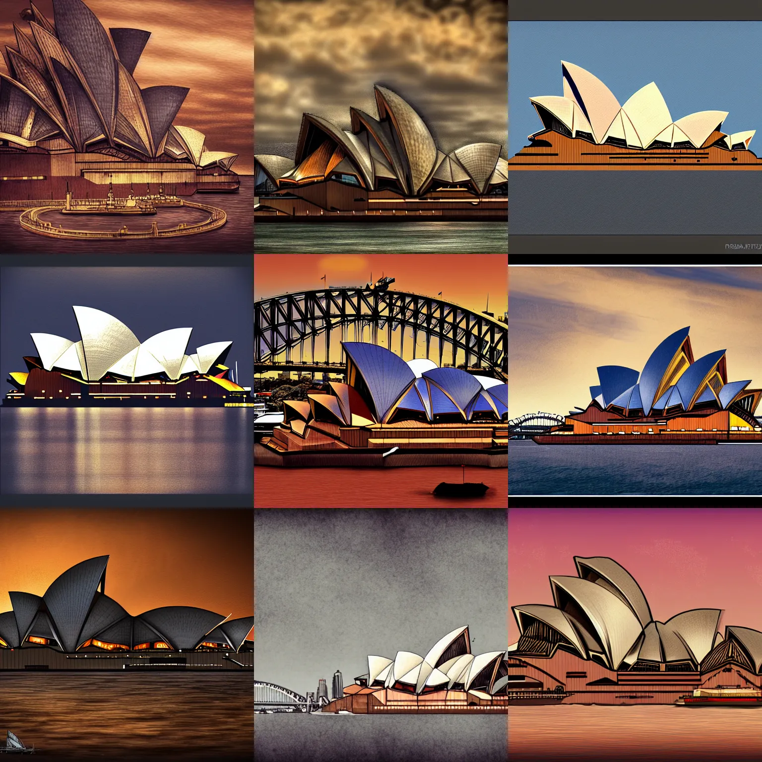 Prompt: digital art of a steampunk sydney, australia. sydney opera house. trending on artstation, favorites on deviantart