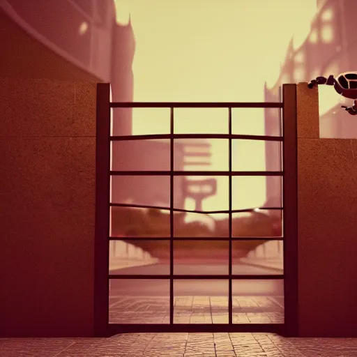 Prompt: a guardian robot guarding a gate, octane render, 3D, photorealistic, coherent