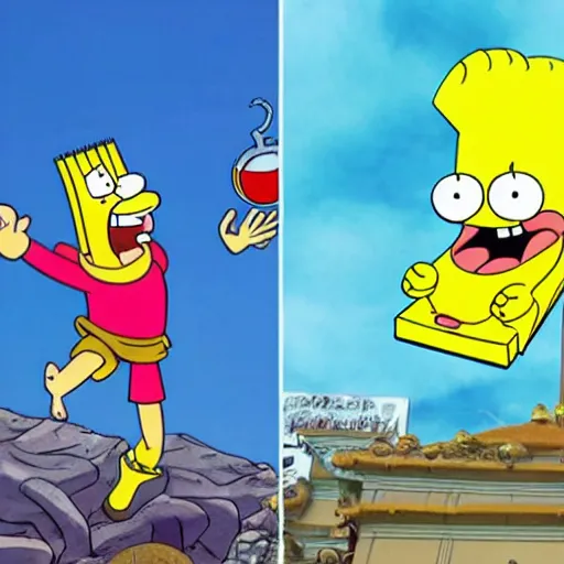 Image similar to san goku vs sponge bob