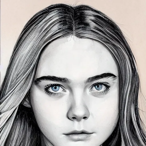 Image similar to professional painting of Elle Fanning in the style of Alan Davis, head and shoulders portrait, symmetrical facial features, smooth, sharp focus, illustration, intricate, stormy weather, extremely detailed masterpiece,